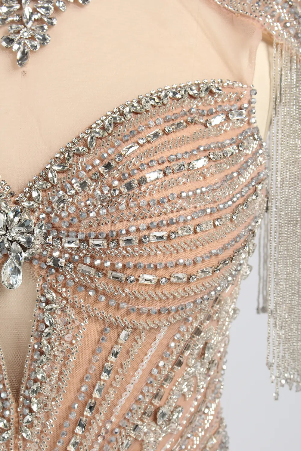 Champagne High-Neck Crystal Beaded Mermaid Mother of the Bride Gown MC162