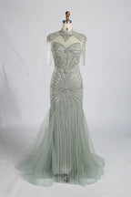 Champagne High-Neck Crystal Beaded Mermaid Mother of the Bride Gown MC162