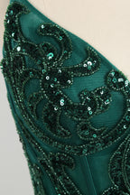 Wholesale Emerald Green Sequin Spaghetti-Strap Homecoming Dress d-131s