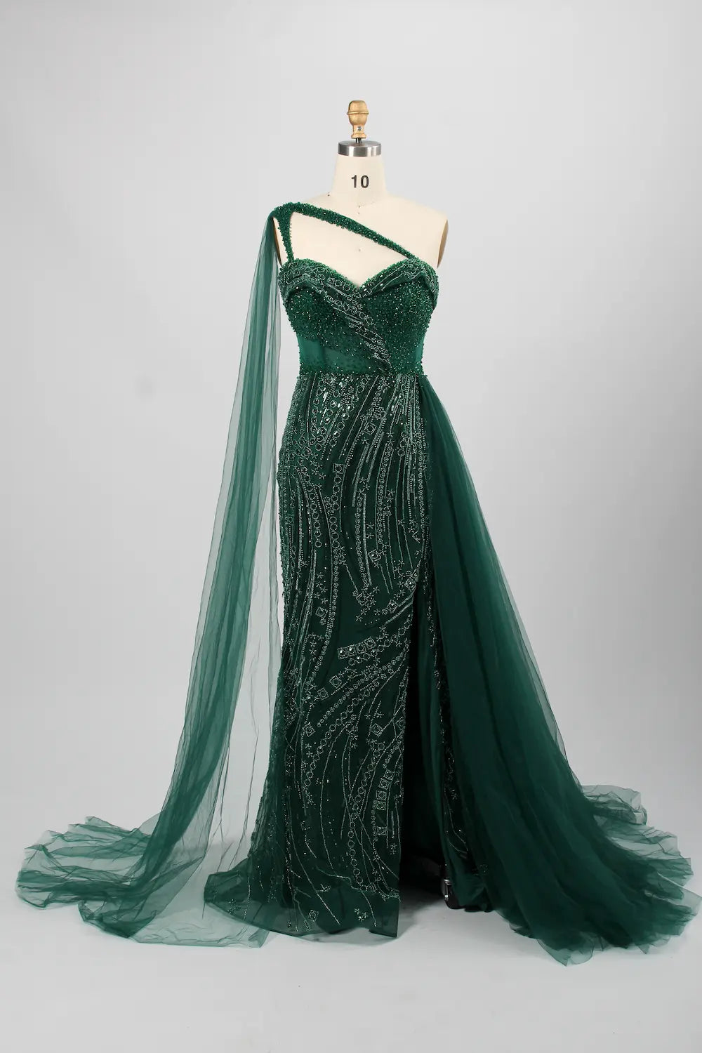 Stunning One-Shoulder Beaded Red Tulle Overlay Mother of the Bride Dress KY027