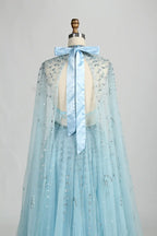Beaded Halter Neck A-Line Light Blue Cape Mother of the Bride Dress MC134