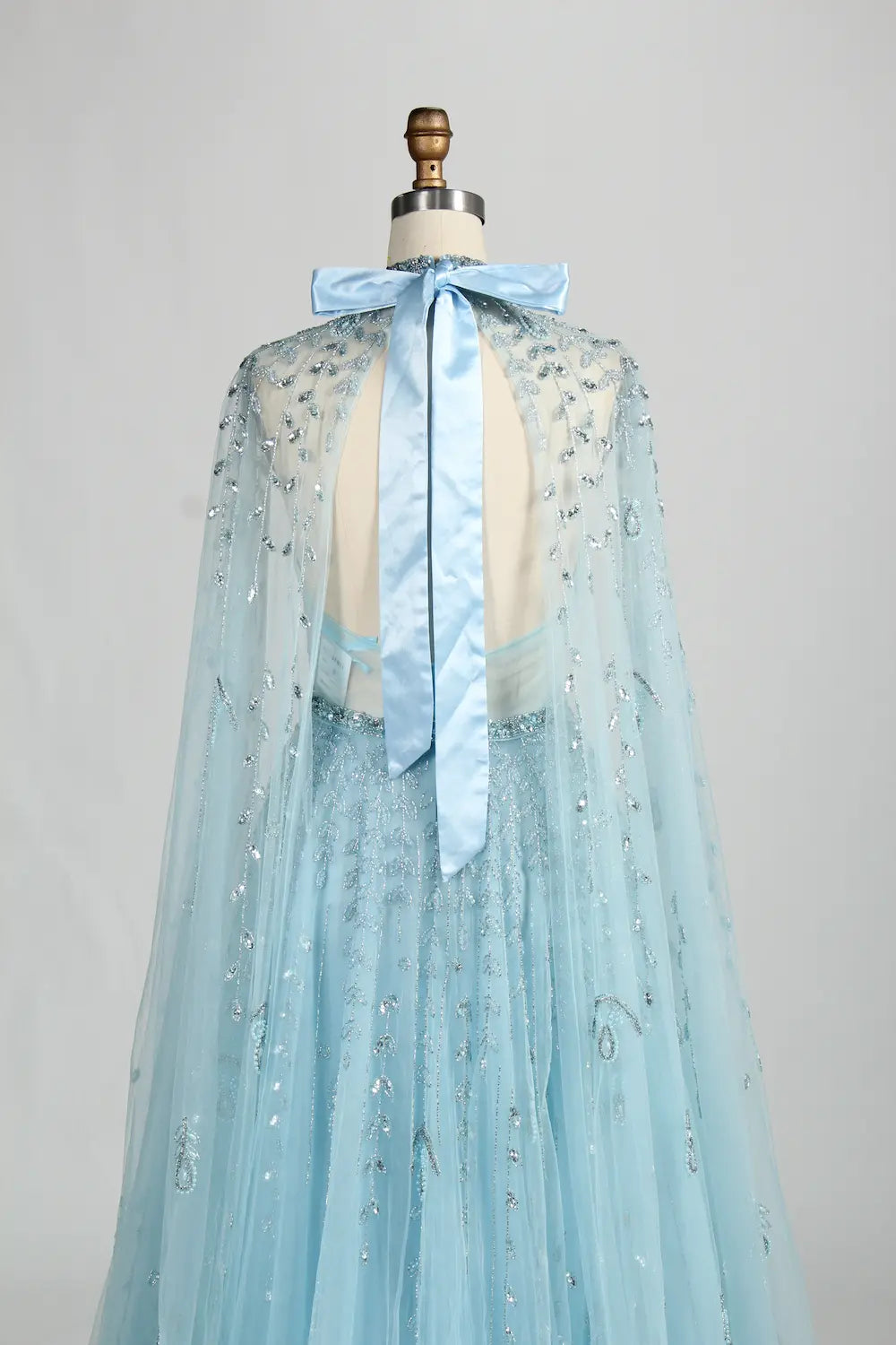 Beaded Halter Neck A-Line Light Blue Cape Mother of the Bride Dress MC134