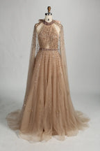 Beaded Halter Neck A-Line Light Blue Cape Mother of the Bride Dress MC134