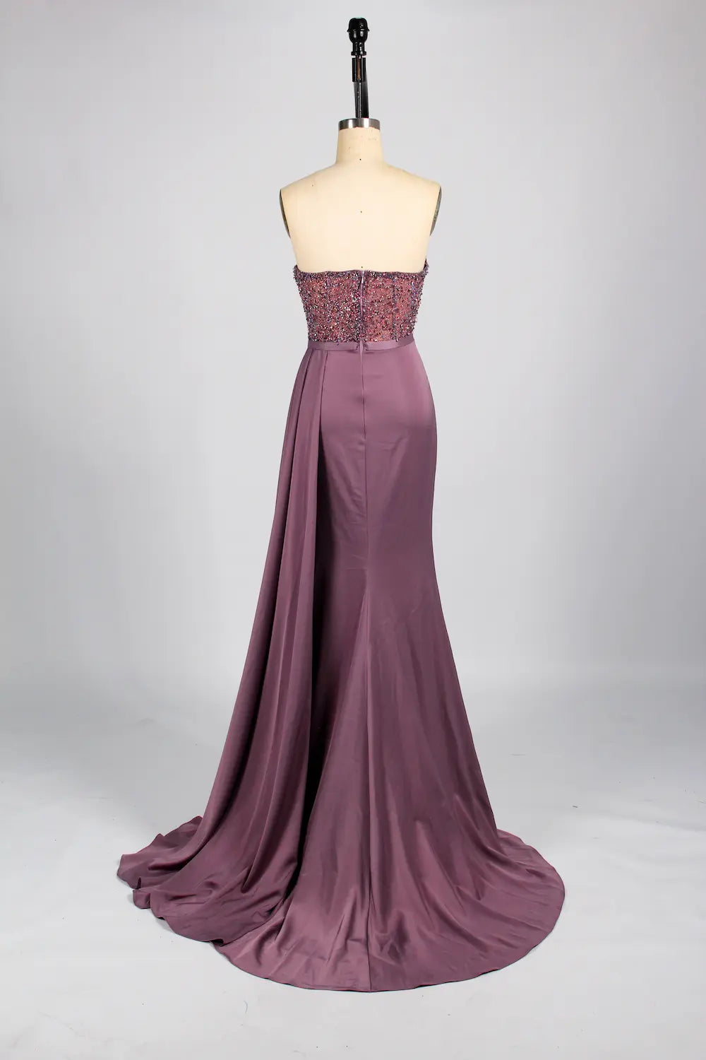 One-Shoulder Beaded Column Evening Dress with Side Draping KS043