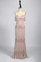 Beaded Off-the-Shoulder Corset Evening Dress KS044
