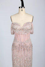 Beaded Off-the-Shoulder Corset Evening Dress KS044