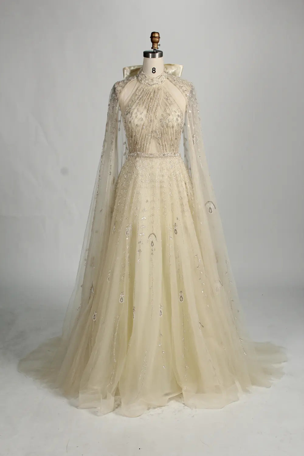 Beaded Halter Neck A-Line Light Blue Cape Mother of the Bride Dress MC134