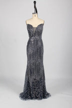 Strapless Beaded Sequin Lattice Evening Dress KS045