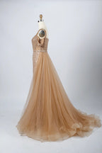 Glamorous Off-The-Shoulder Beaded Evening Dress with Detachable Overskirt KY029
