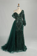 Emerald Green Sequin Off the Shoulder Mother of the Bride Dress MK119