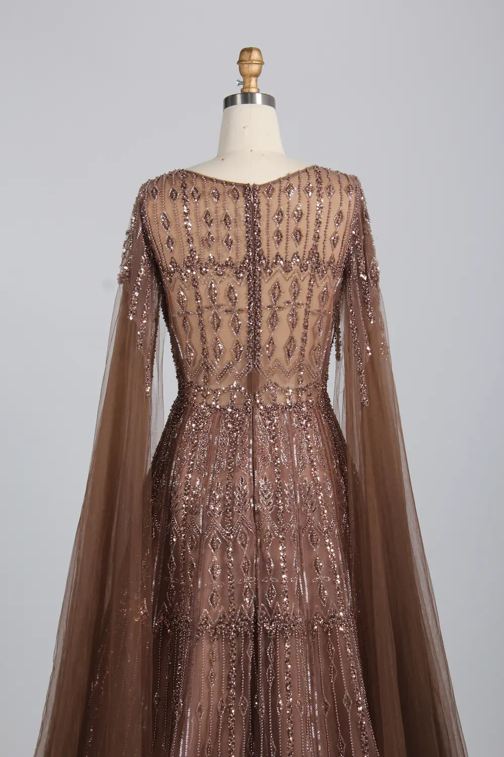 Beaded A-Line Mother of the Bride Dress with Long Cape Sleeves MK145