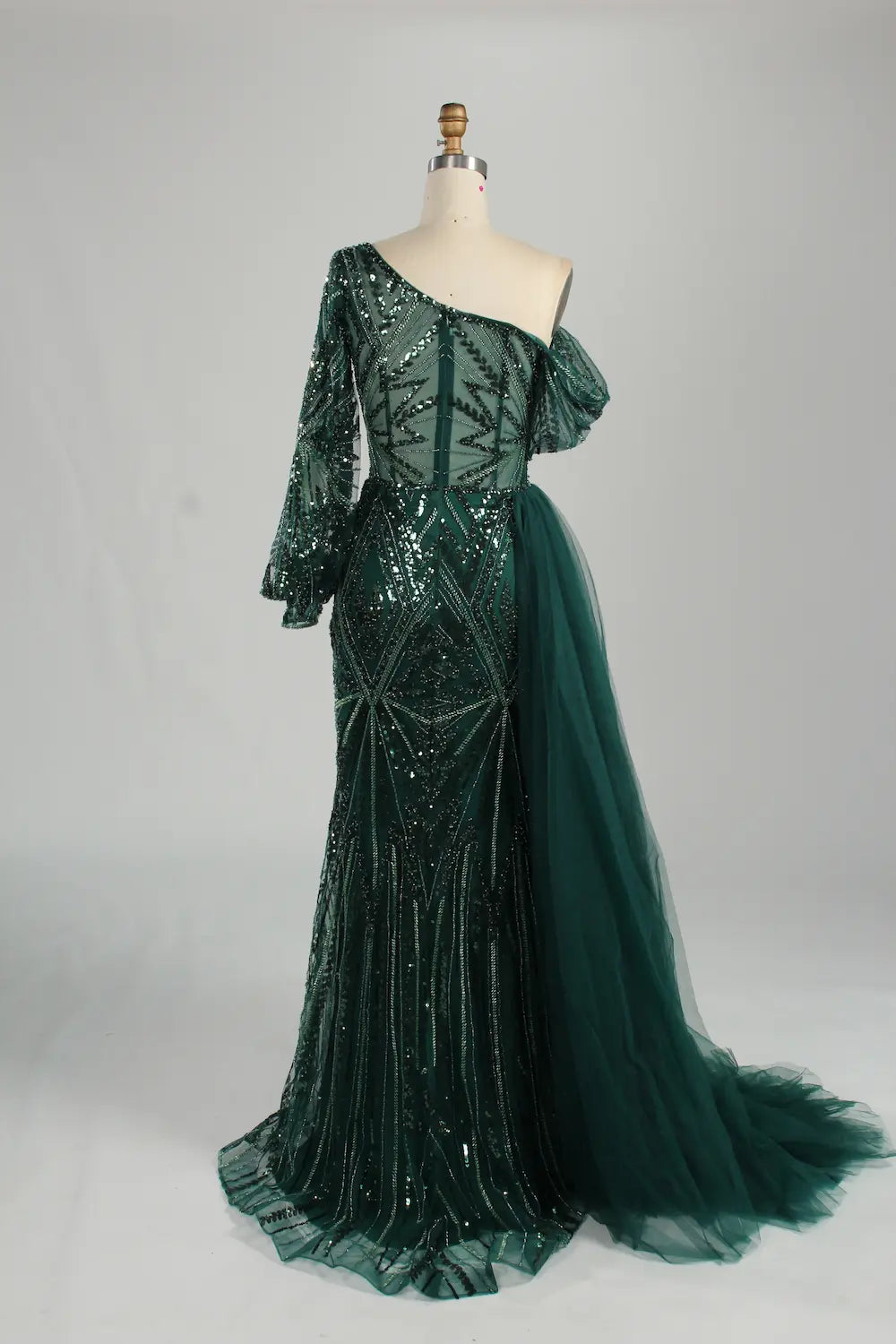 Emerald Green Sequin Off the Shoulder Mother of the Bride Dress MK119