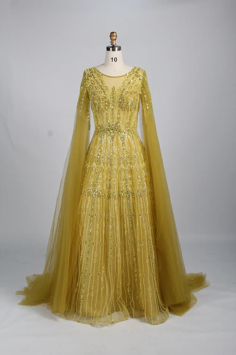 Beaded A-Line Mother of the Bride Dress with Long Cape Sleeves MK145