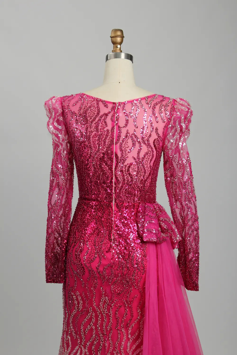 Luxury Hot Pink Sequined Long Sleeve Mother of the Bride Dress MK122