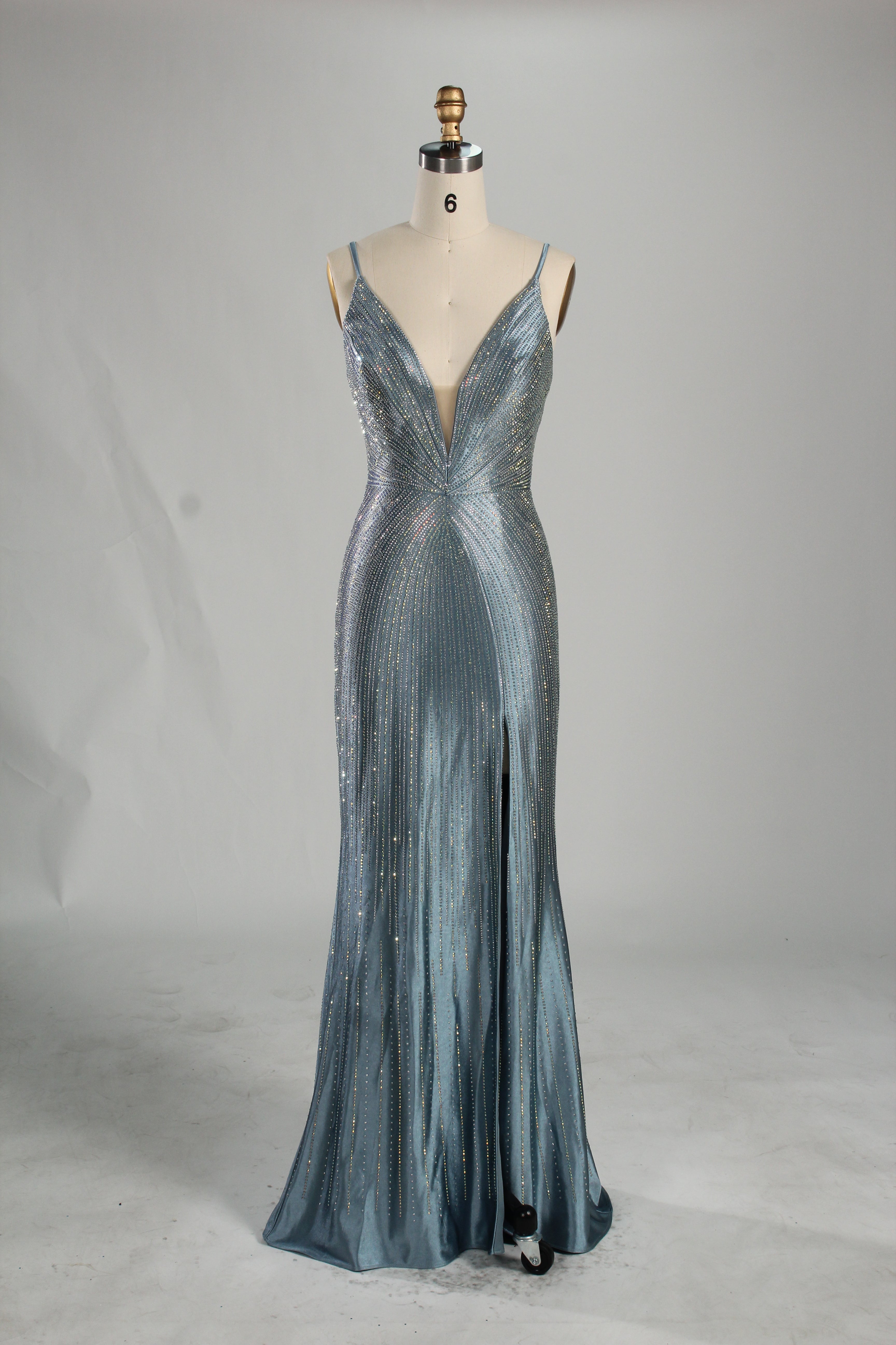 Wholesale Champagne Beaded Plunge Mermaid Prom Dress 33233