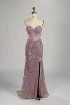 Wholesale Pink Sequin Sweetheart Evening Gown 33283