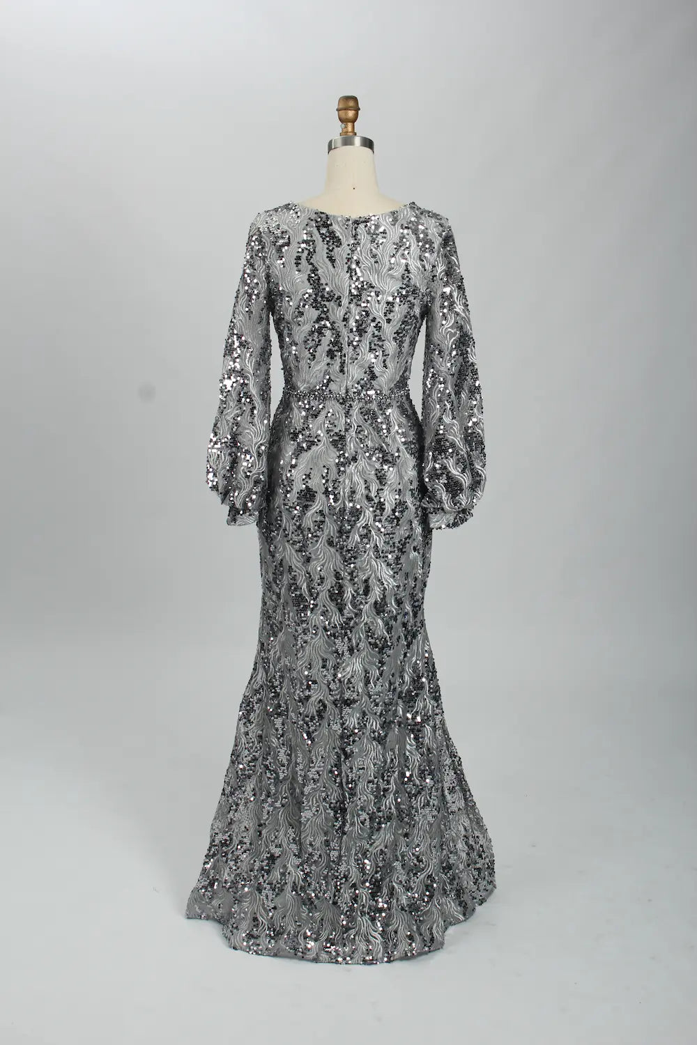 Sage Green Sequin V-Neck Long Sleeve Mother of the Bride Dress MK117