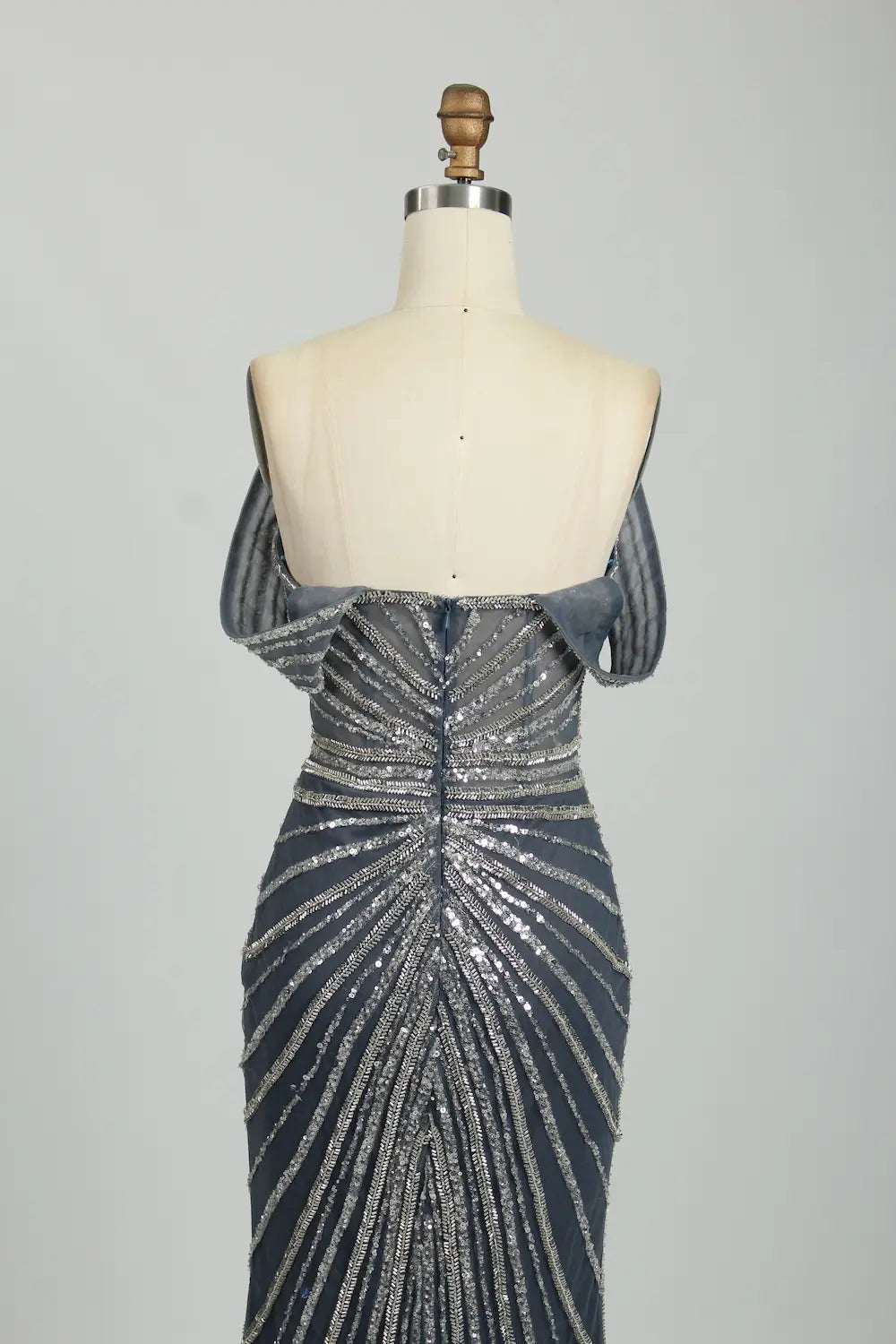 Sequin Off the Shoulder Slate Blue Mother of the Bride or Groom Dress KS034