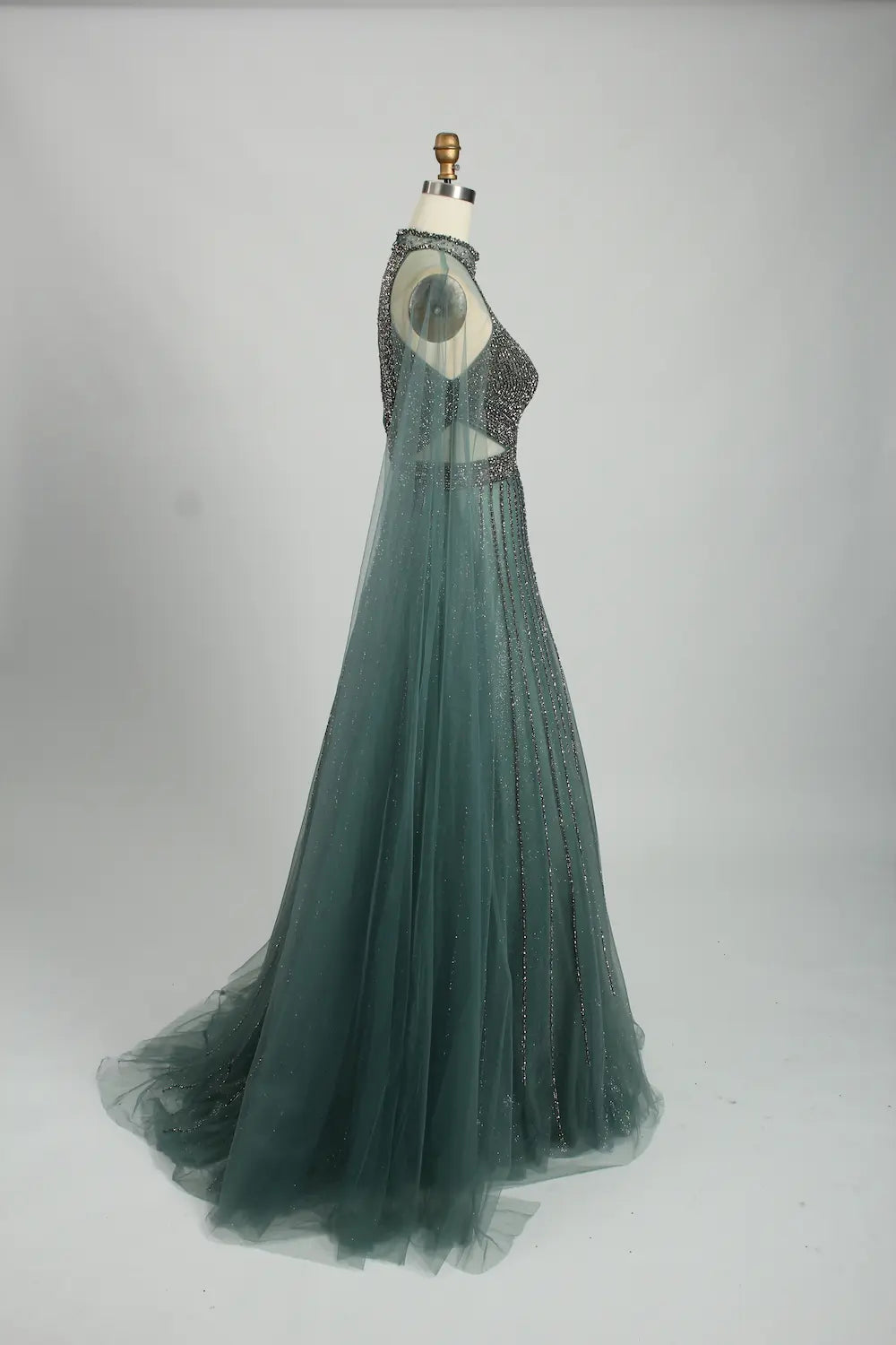 Beaded High Neck A-Line Mother of the Bride Dress with Cape Sleeves KS036