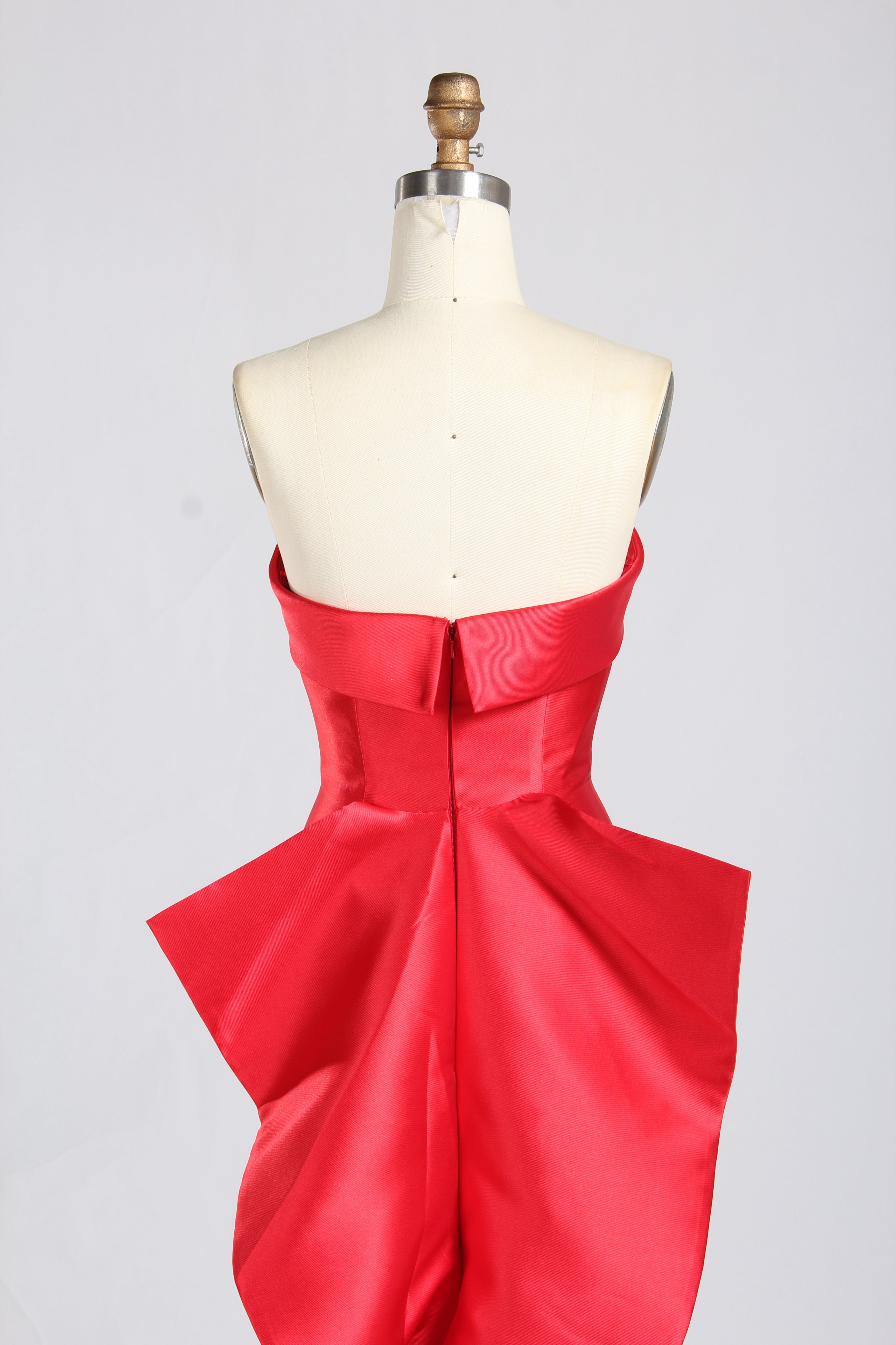 Wholesale Red Satin Strapless Evening Gown with Bow Detail 33377b