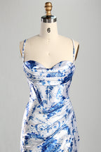 Wholesale Blue Floral Satin Prom Dress 33222