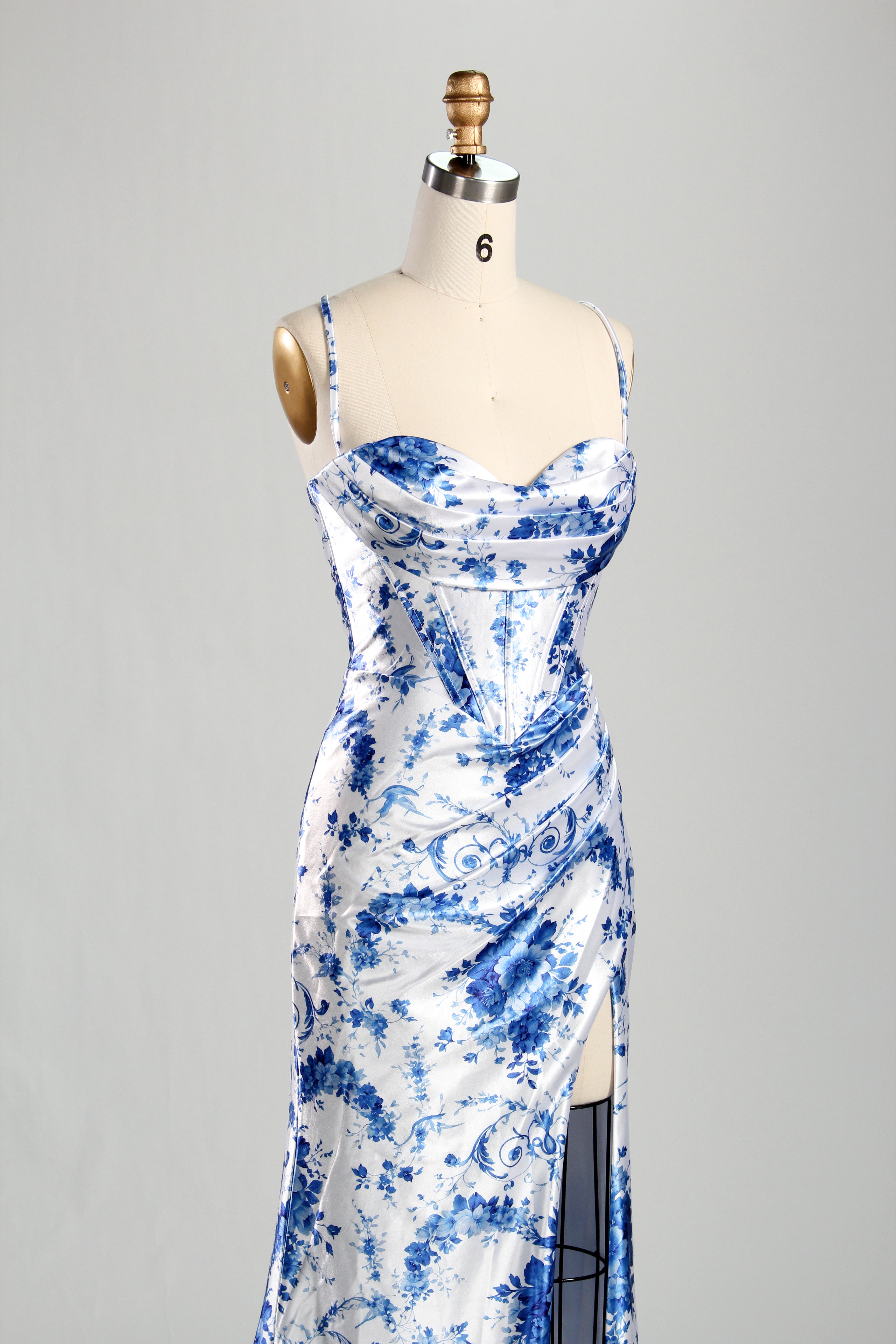 Wholesale Blue Floral Satin Prom Dress 33222