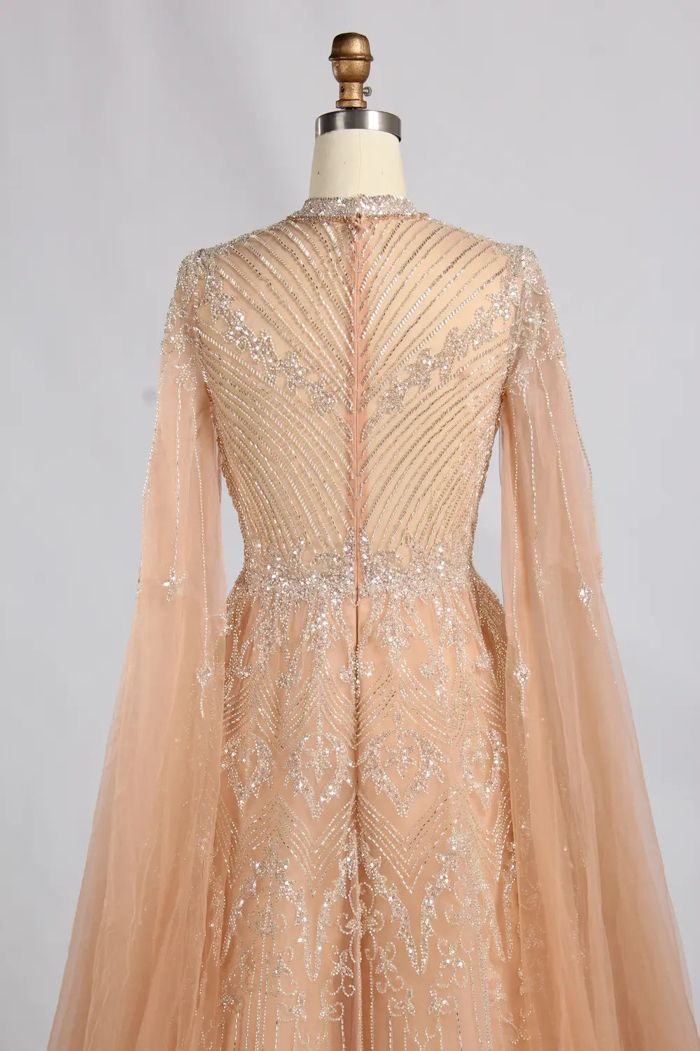Opulent Beaded Mother of the Bride Gown with Dramatic Cape Sleeves MK174