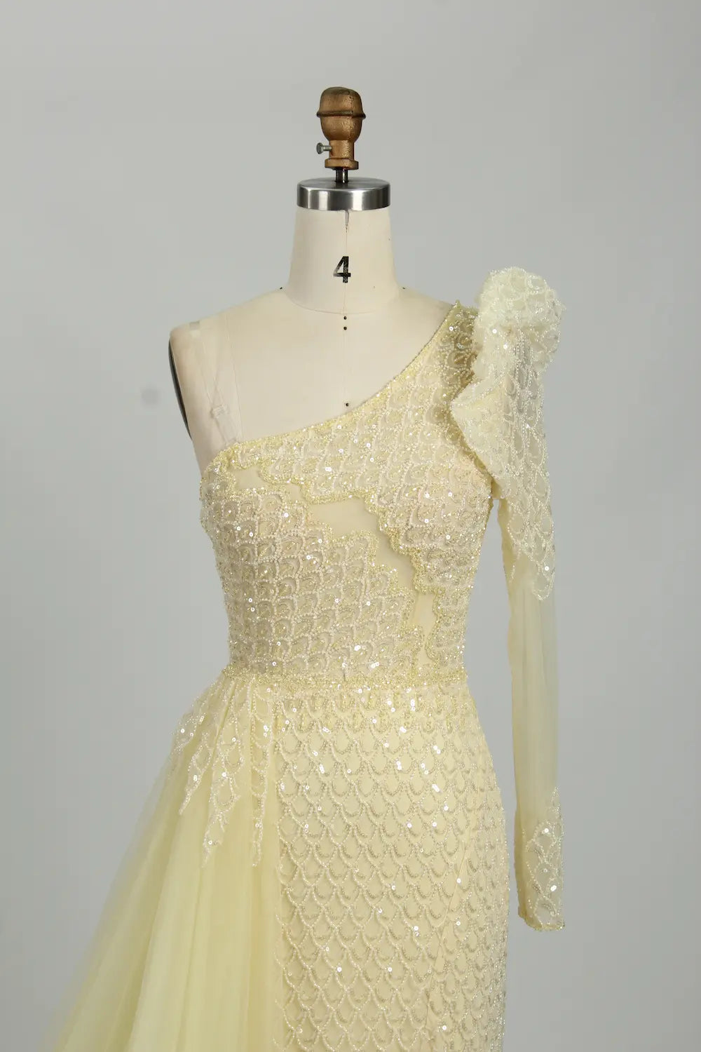 One Shoulder Sequined Mother of the Bride Dress with Overskirt MK150