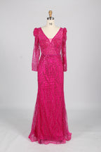 Wholesale Lilac Sequin Long-Sleeve Mermaid Prom Dress MC088