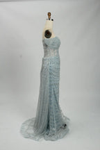 Off the Shoulder Sequined Light Blue Evening Dress MC113