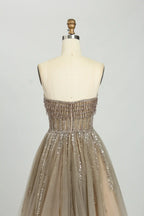 Elegant Strapless Sequined A-Line Evening Dress MC114