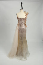 One Shoulder Sequined Ombre Evening Dress with Side Train MC117