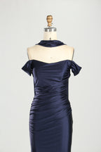 Wholesale Navy Blue Off - Shoulder Mermaid Prom Dress 33303
