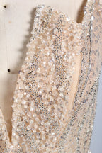 Beaded Mermaid Evening Dress with High Slit and Draped Side Panel KY035