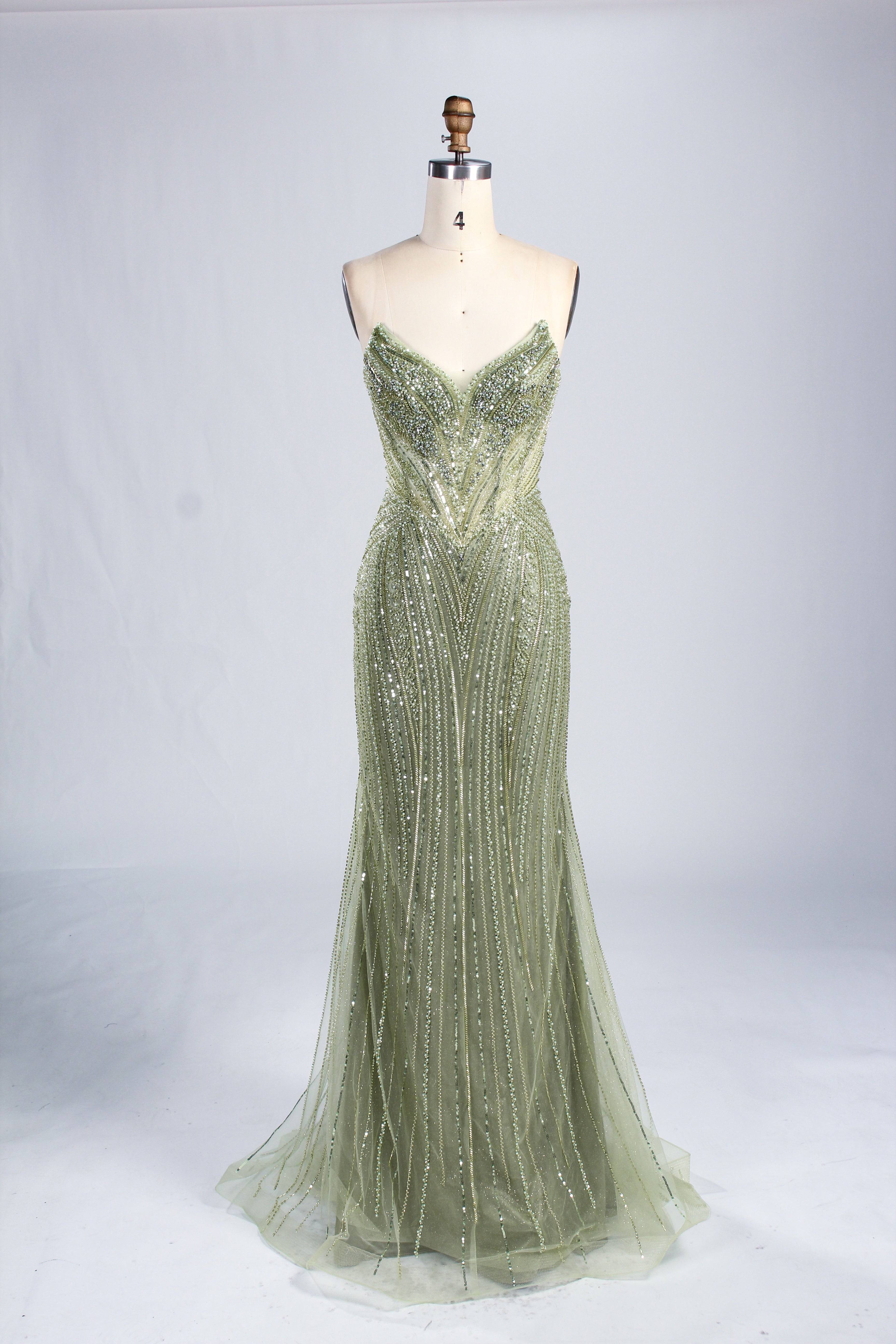 Wholesale Olive Green Beaded Mermaid Prom Dress 33306