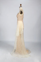 Beaded Mermaid Evening Dress with High Slit and Draped Side Panel KY035