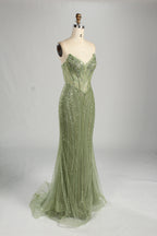 Wholesale Olive Green Beaded Mermaid Prom Dress 33306