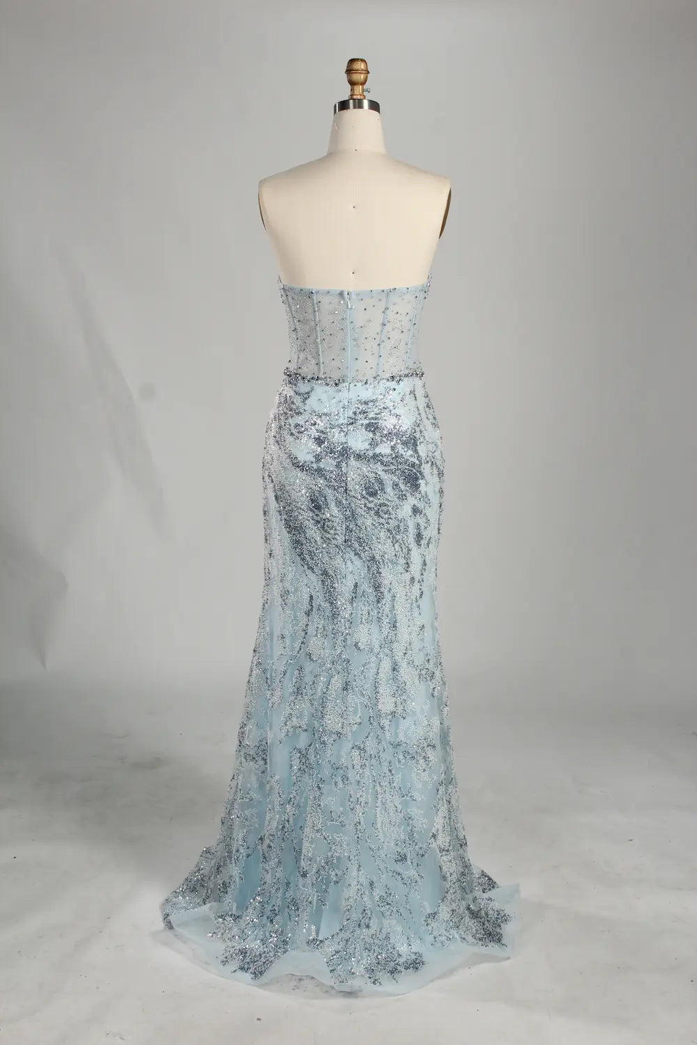 luxury Light Blue Strapless Beaded Corset Mermaid Evening Gown KS061