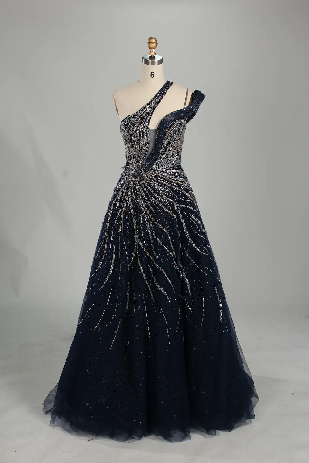 Navy Blue One-Shoulder Beaded A-Line Mother of the Bride Dress KS066