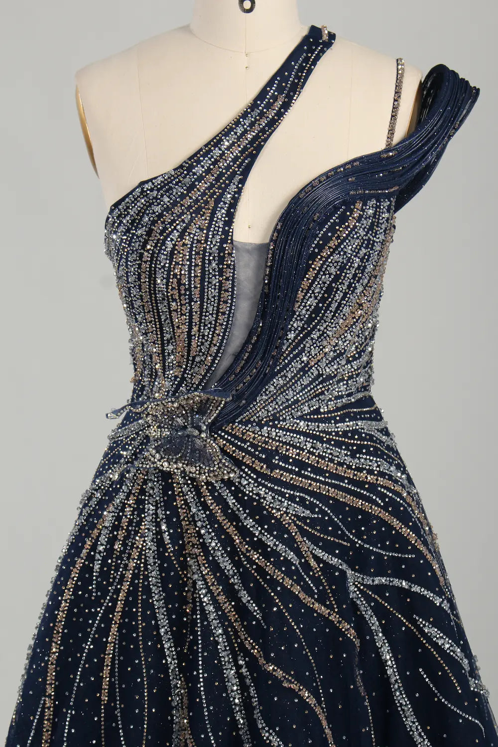 Navy Blue One-Shoulder Beaded A-Line Mother of the Bride Dress KS066