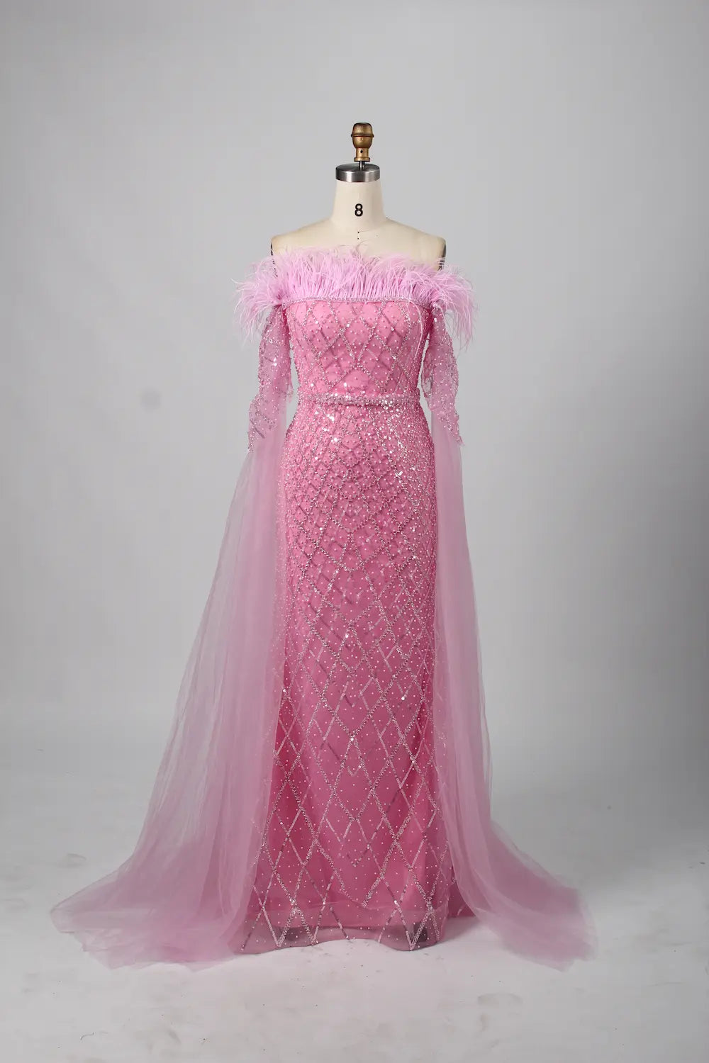 Exquisite Off-the-Shoulder Beaded Long Sleeve Green Mother of the Bride Dress KY026
