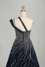 Navy Blue One-Shoulder Beaded A-Line Mother of the Bride Dress KS066