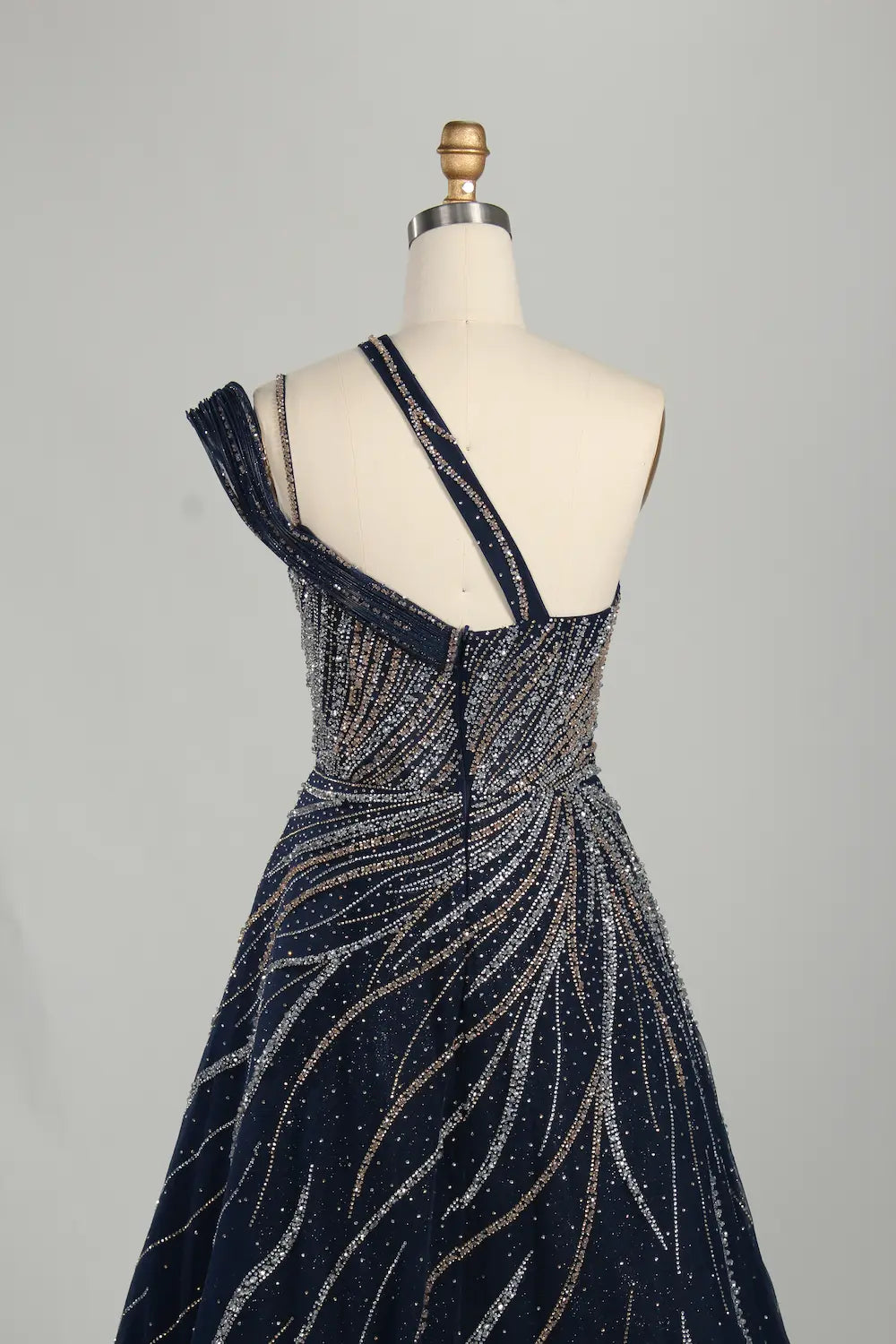 Navy Blue One-Shoulder Beaded A-Line Mother of the Bride Dress KS066