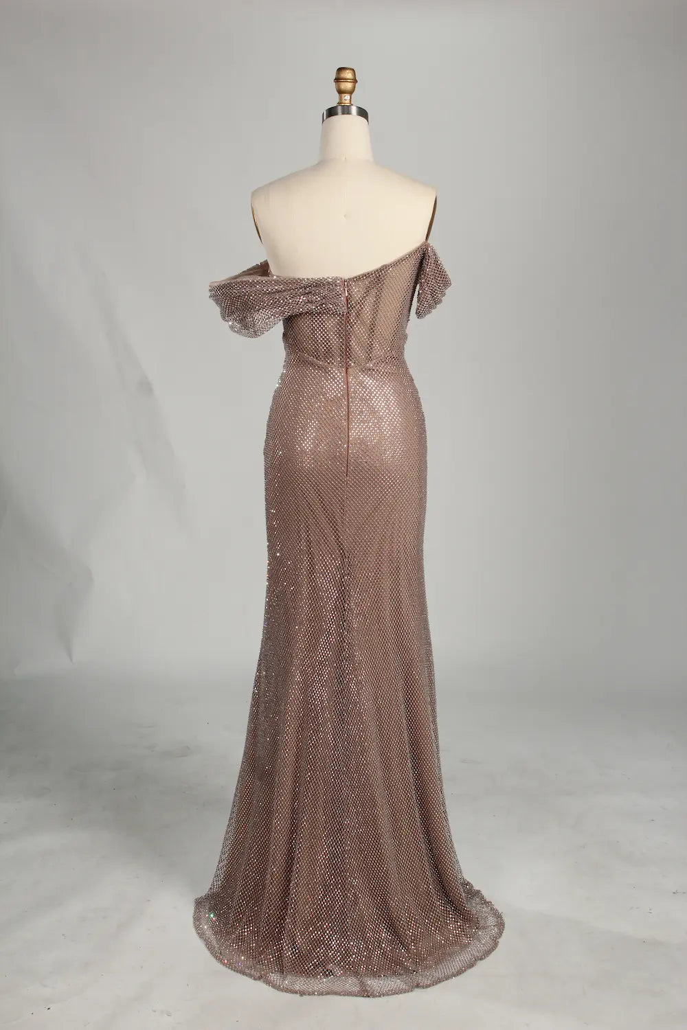 Mauve Off-the-Shoulder Beaded Fit and Flare Mother of the Bride Dress KS064
