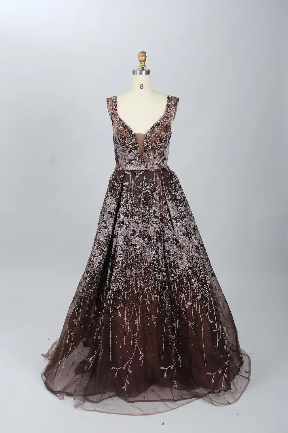 Luxury V-Neck Embellished A-Line Evening Dress MK077