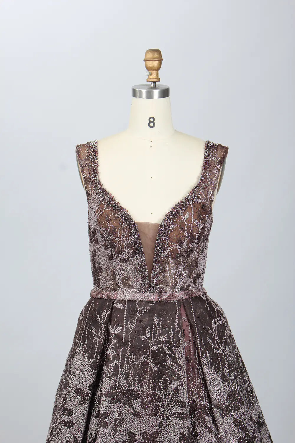 Luxury V-Neck Embellished A-Line Evening Dress MK077