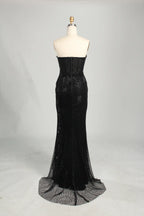Black Strapless Beaded Sweetheart Mermaid Evening Gown with Slit KS065