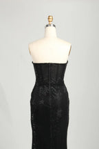 Black Strapless Beaded Sweetheart Mermaid Evening Gown with Slit KS065