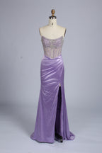 Wholesale Mint Green Crystal - Embellished Strapless Evening Gown 33310