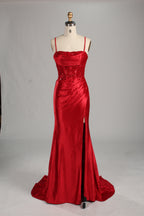 Wholesale Red Spaghetti Strap Corset Mermaid Prom Dress 33211